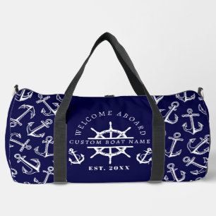 Welcome Aboard Nautical Navy Blue Boat anchor Duffle Bag