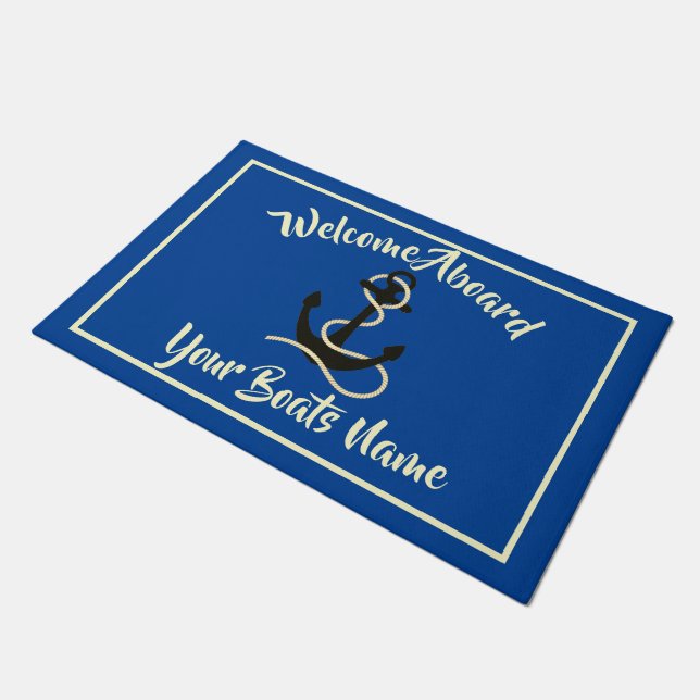 Welcome aboard nautical ships name anchor doormat (Angled)