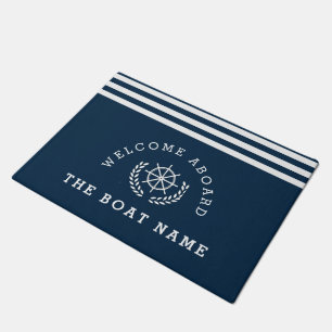 WELCOME ABOARD navy blue nautical Doormat