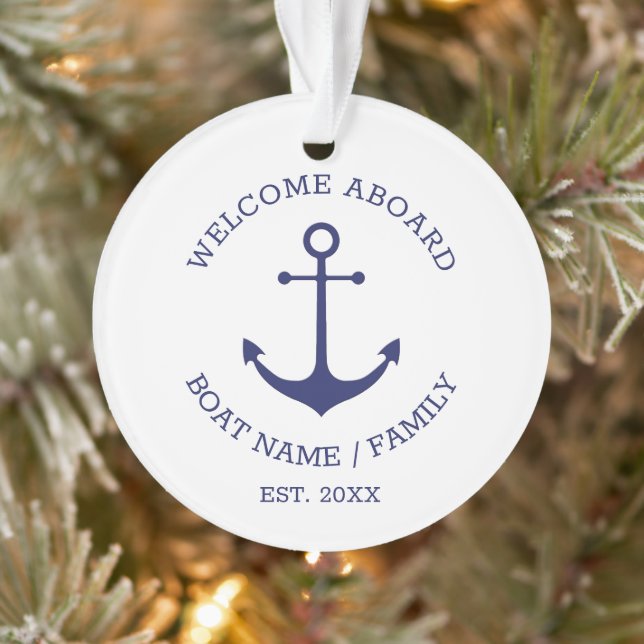 Welcome Aboard navy white custom nautical anchor Ornament (Tree)