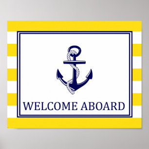 Welcome Aboard - Sign - Yellow Navy Nautical