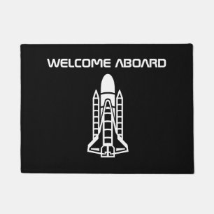 Welcome aboard space rocket launch pad doormat