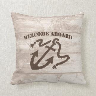 Welcome Aboard Wood Plank Nautical Throw Pillow