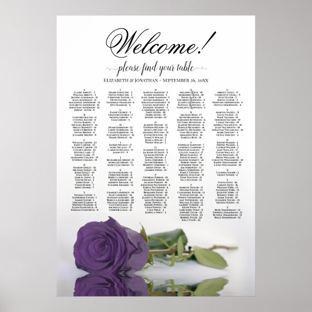 Welcome! Amethyst Rose Alphabetical Seating Chart (Front)