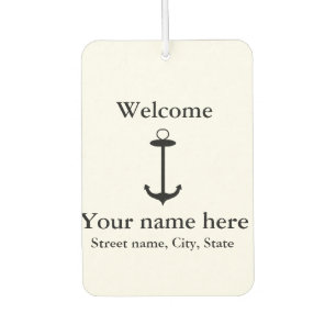 Welcome anchor simple design add name place detail car air freshener