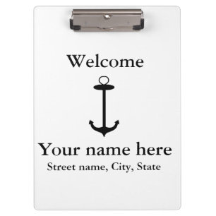 Welcome anchor simple design add name place detail clipboard