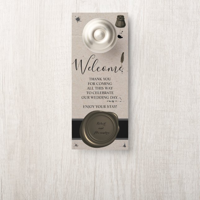 Welcome and Do not Disturb Pen & Inkwell  Door Hanger (On Knob)