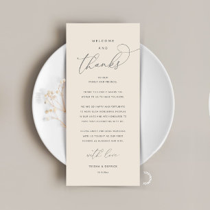 "Welcome and Thanks" Elegant Reception Guest Card