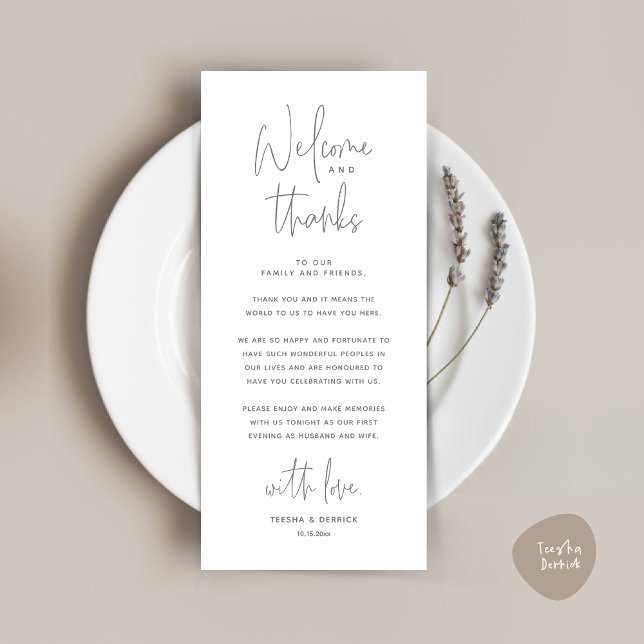 Welcome and Thanks, Place Setting Thank You Card (Welcome and Thanks, Place Setting Thank You Dinner Party Card in Dark Grey)