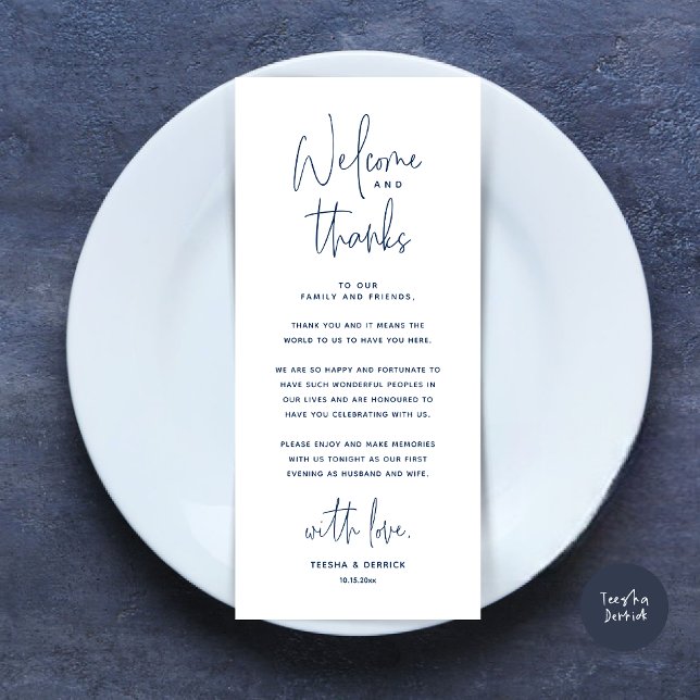 Welcome and Thanks, Place Setting Thank You Card (Welcome and Thanks, Place Setting Thank You Dinner Party Card in Navy Blue)