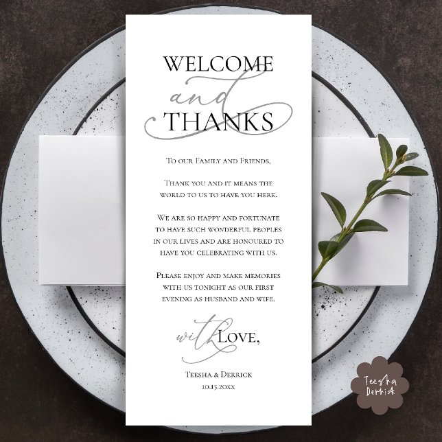 Welcome and Thanks, Wedding Dinner Thank You Card (Welcome and Thanks, Wedding Dinner Thank You Card in Black Grey)