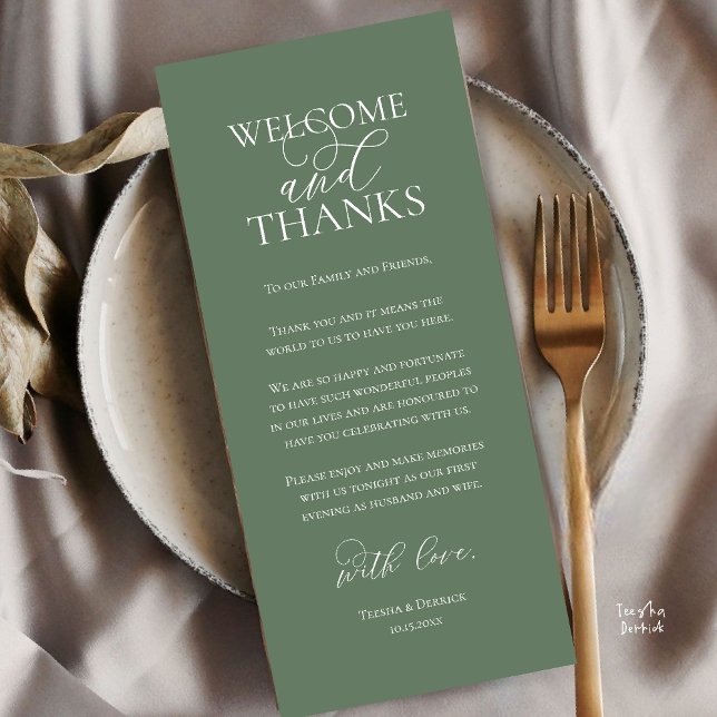 Welcome and Thanks Wedding Dinner Thank You Card (Welcome and Thanks Wedding Reception Dinner Thank You Card in Sage Green)