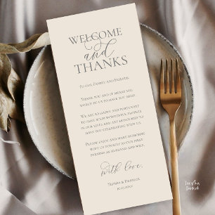 Welcome and Thanks Wedding Dinner Thank You Card
