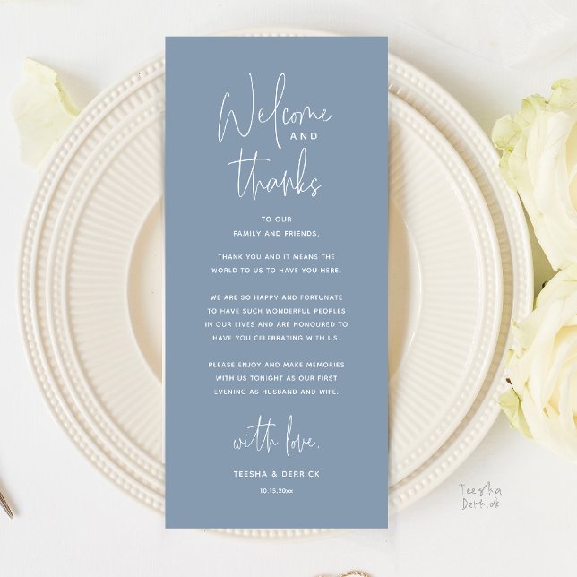 Welcome and Thanks, Wedding Dinner Thank You Card (Welcome and Thanks, Wedding Dinner Thank You Card in Dusty Blue)