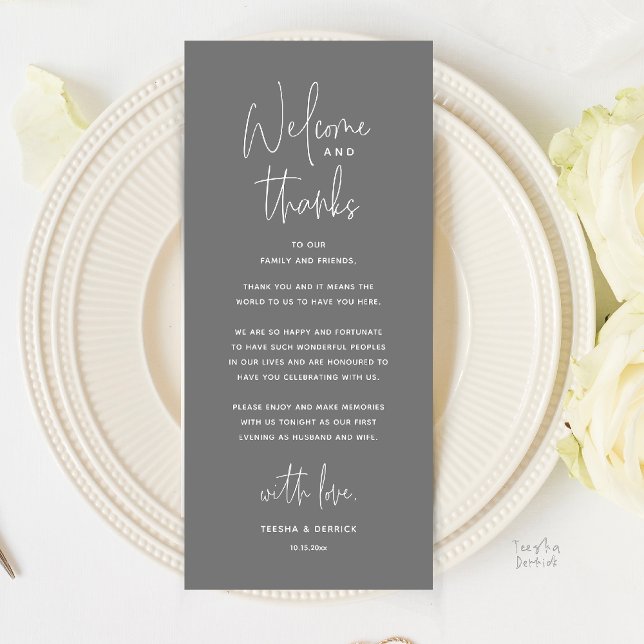 Welcome and Thanks, Wedding Dinner Thank You Card (Welcome and Thanks, Wedding Dinner Thank You Card in Dark Grey)