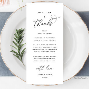 Welcome and Thanks, Wedding Dinner Thank You Card
