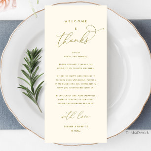 Welcome and Thanks, Wedding Dinner Thank You Card