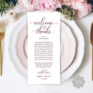 Welcome and Thanks Wedding Place Setting Card