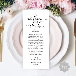 Welcome and Thanks Wedding Place Setting Card