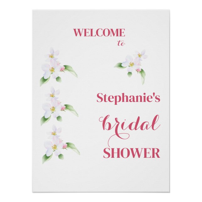 Welcome Apple Blossom Bridal Shower Personalised Poster (Front)