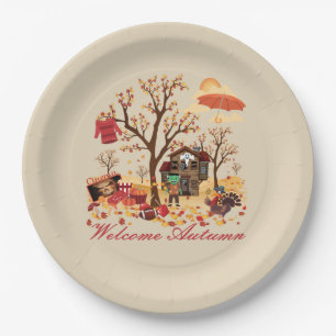 Welcome Autumn Fall Elements and Scenery Paper Plate