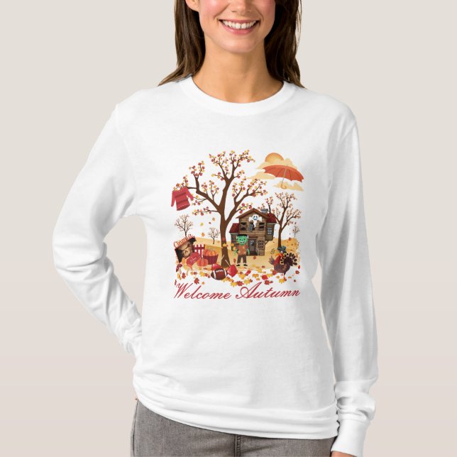Welcome Autumn Fall Scenery T-Shirt (Front)