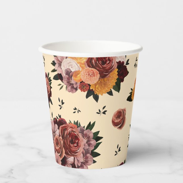 Welcome Autumn Floral Paper Cups (Front)