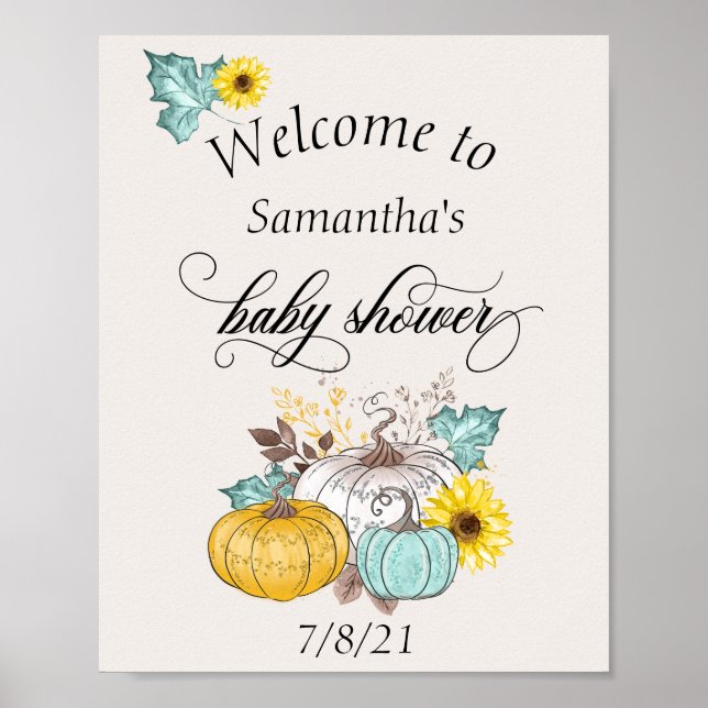 Welcome Autumn Pumpkin Thanksgiving  Baby Shower Poster (Front)