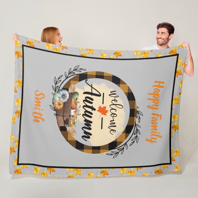Welcome Autumn Pumpkin Vintage Fleece Blanket (In Situ)