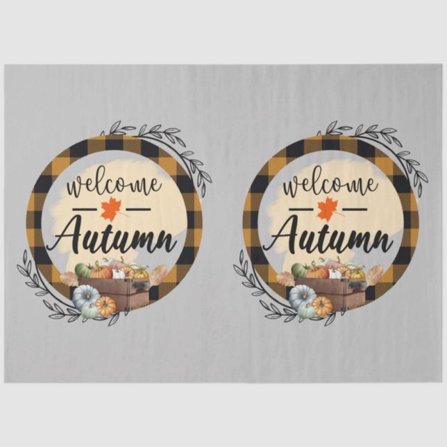 Welcome Autumn Pumpkin Vintage Tissue Paper (Front)