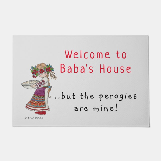Welcome Baba Ukrainian Perogies Pyrohy Varenyky Doormat (Front)