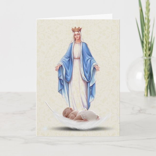 Welcome Baby Baptism Blessed Virgin Mary Catholic Card (Front)