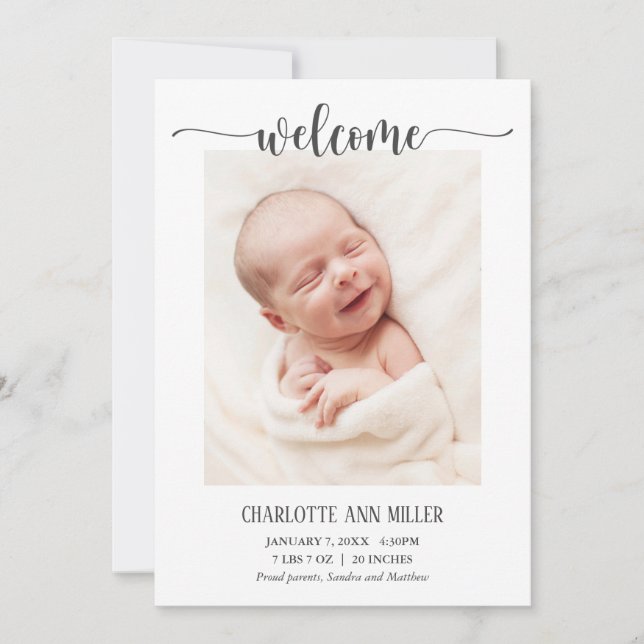 Welcome Baby Birth Announcement Photo Card (Front)
