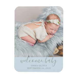 Welcome, Baby   Blue Birth Announcement Photo Magnet