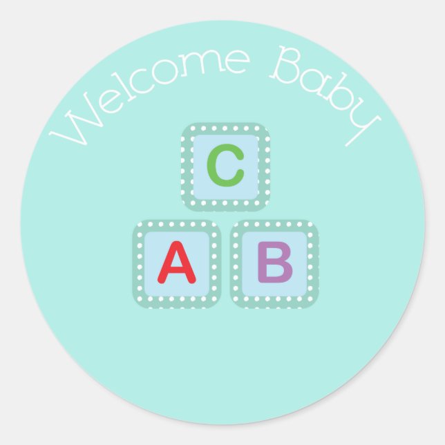 Welcome Baby Blue Blocks Sticker (Front)