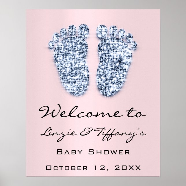 Welcome Baby Blue  Feet Baby Shower Boy Pink Poster (Front)