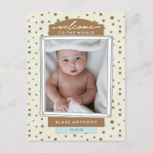 Welcome Baby Boy Birth Announcement Blue Stars