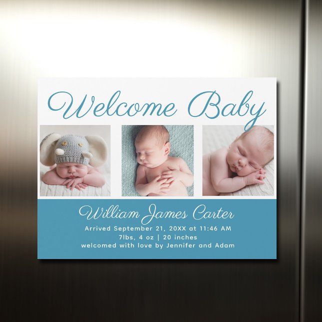 Welcome Baby Boy Blue Cute Newborn Photo Magnet (Creator Uploaded)