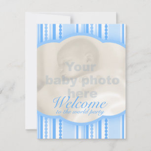 Welcome baby boy blue party photo invitation card
