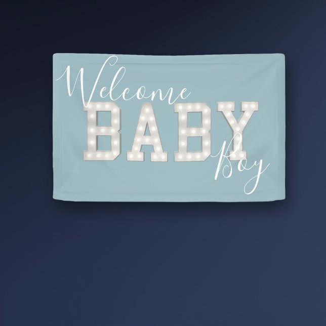 Welcome Baby Boy Blue Shower Party Banner (Welcome home to the baby boy! You can change the text to add your little one's name. )