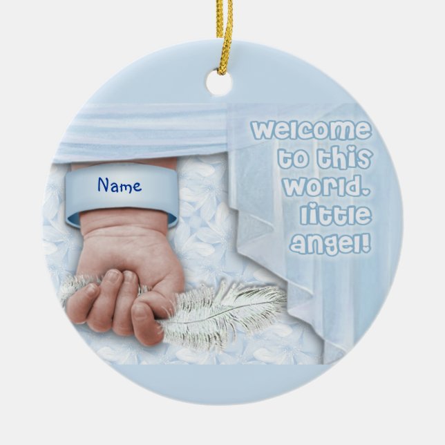 Welcome Baby Boy (customisable) Ceramic Tree Decoration (Front)