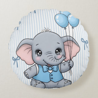 Welcome Baby Boy Elephant Shower Tag Round Cushion