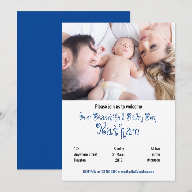 Welcome Baby Boy Photo Party Invitation (Front/Back)