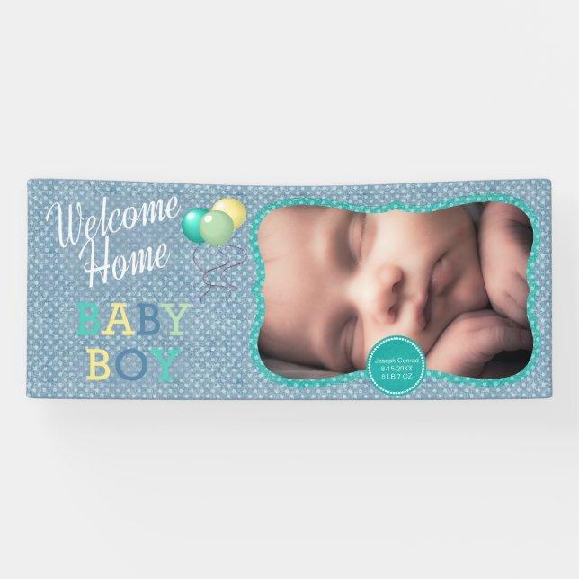 Welcome Baby Boy Polka Dots Banner (Horizontal)