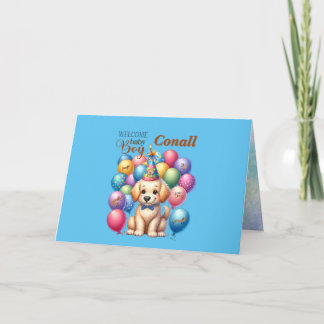 Welcome Baby Boy Puppy Dog and Balloons  Card