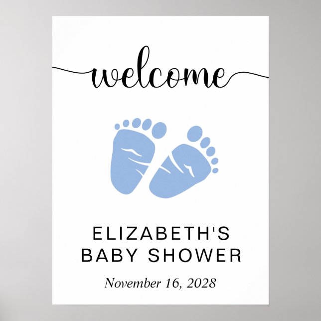 Welcome Baby Boy Shower Blue Feet Poster (Front)