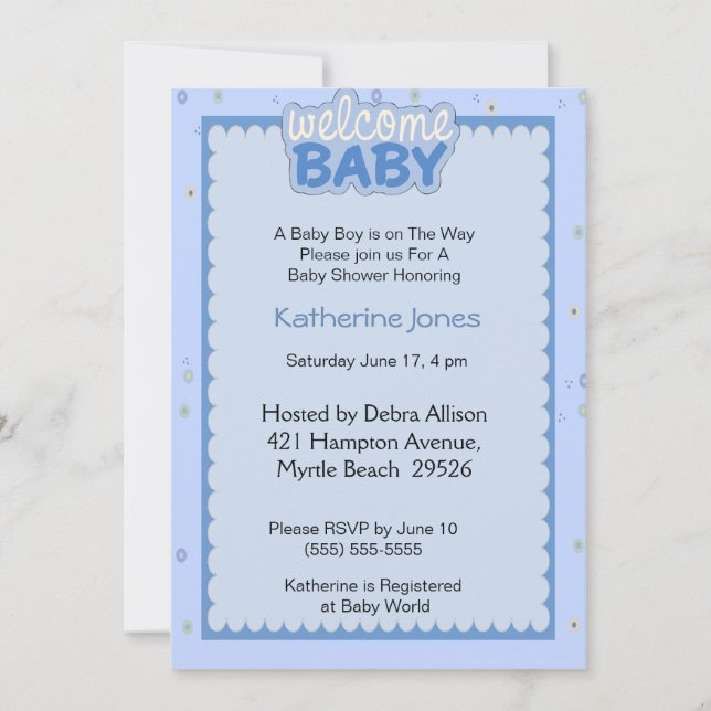Welcome Baby Boy Shower Invitation (Front)