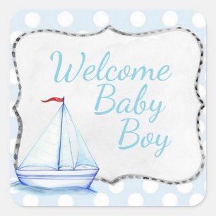 Welcome Baby Boy Square Sticker