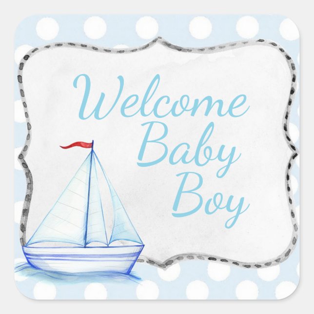 Welcome Baby Boy Square Sticker (Front)