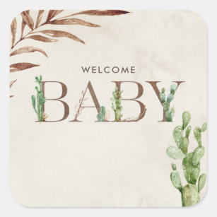 Welcome Baby Cactus Leather Baby Shower  Square Sticker